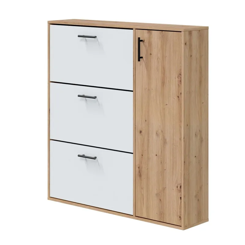 Zapatero Recibidor Mueble Auxiliar Estrecho 4 Puertas para Entrada Roble Nodi y Blanco Artik 105x112x24 cm - Muebles
