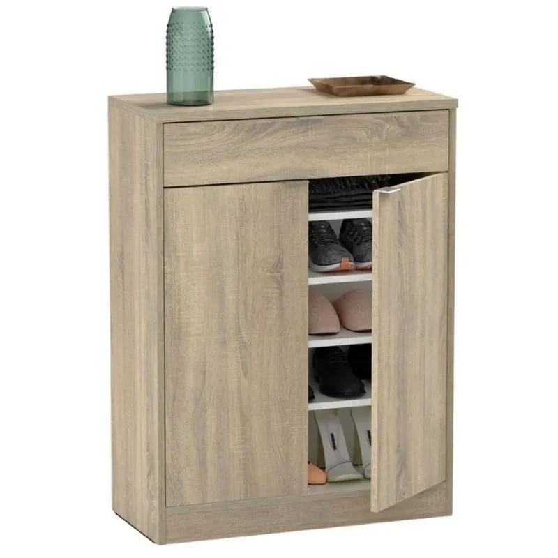 Zapatero Recibidor Multiestancia Berlín en Color Blanco o Roble Cambrian con 1 Cajón y 4 Estantes 75x101x37 cm - Muebles