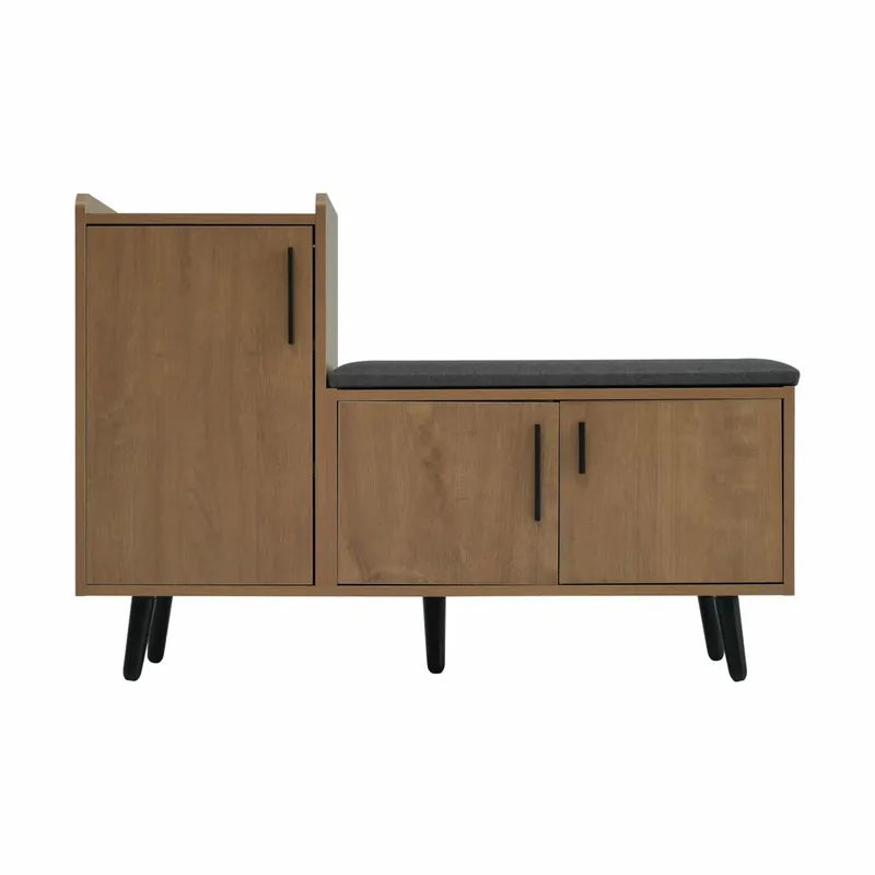 Banco zapatero baúl 100x34x69 cm - 3 puertas de almacenamiento, tiradores metálicos asimétricos, múltiples niveles de almacenamiento - Natural