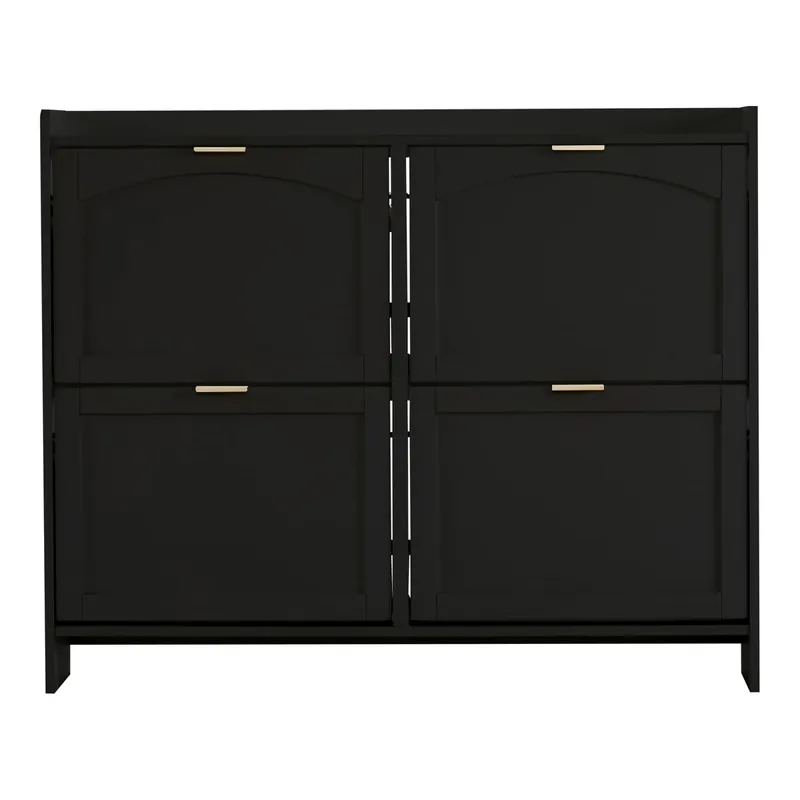 Zapatero moderno 110x90x24 cm - 4 compartimentos abatibles, estante libre, almacenamiento abierto - Blanco
