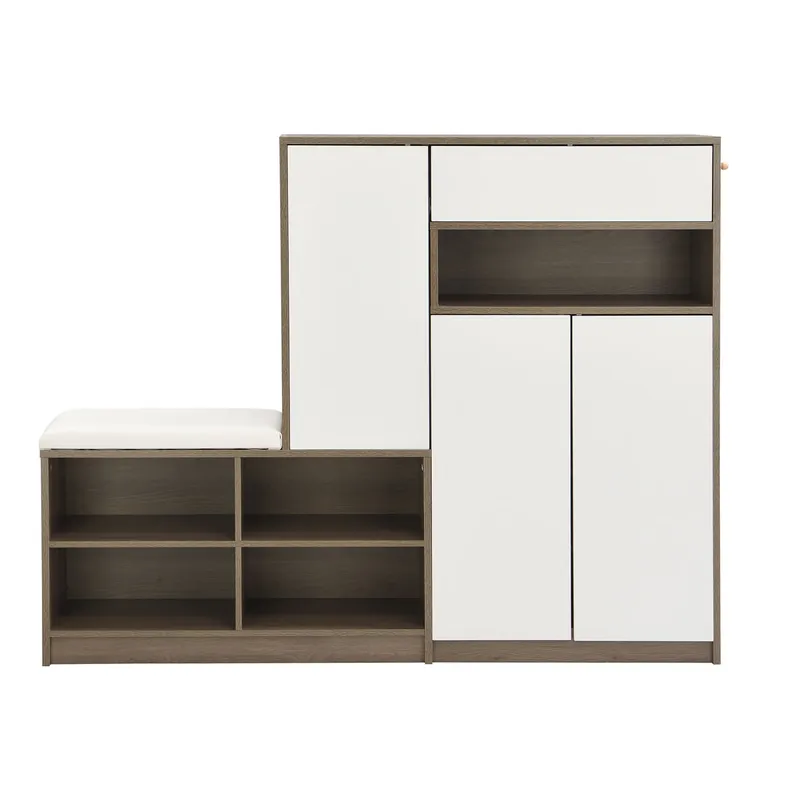 Zapatero multifuncional - con asiento acolchado - gran espacio de almacenamiento - Blanco