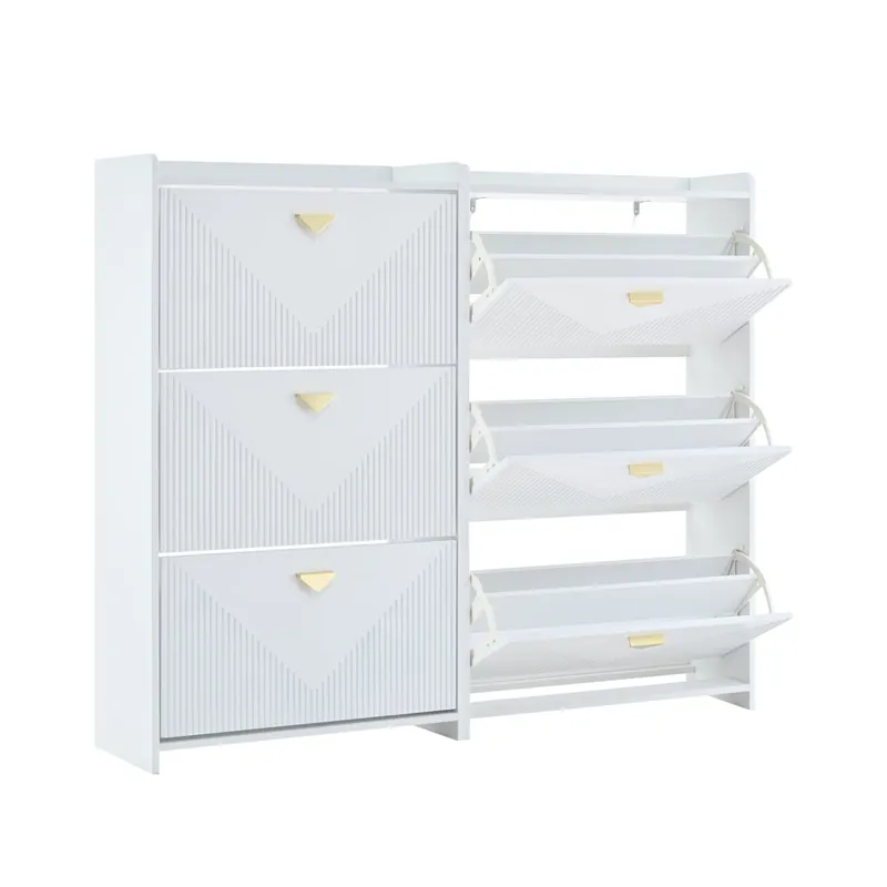 Armario de zapatos 140x30x120 cm - 6 puertas abatibles - Blanco