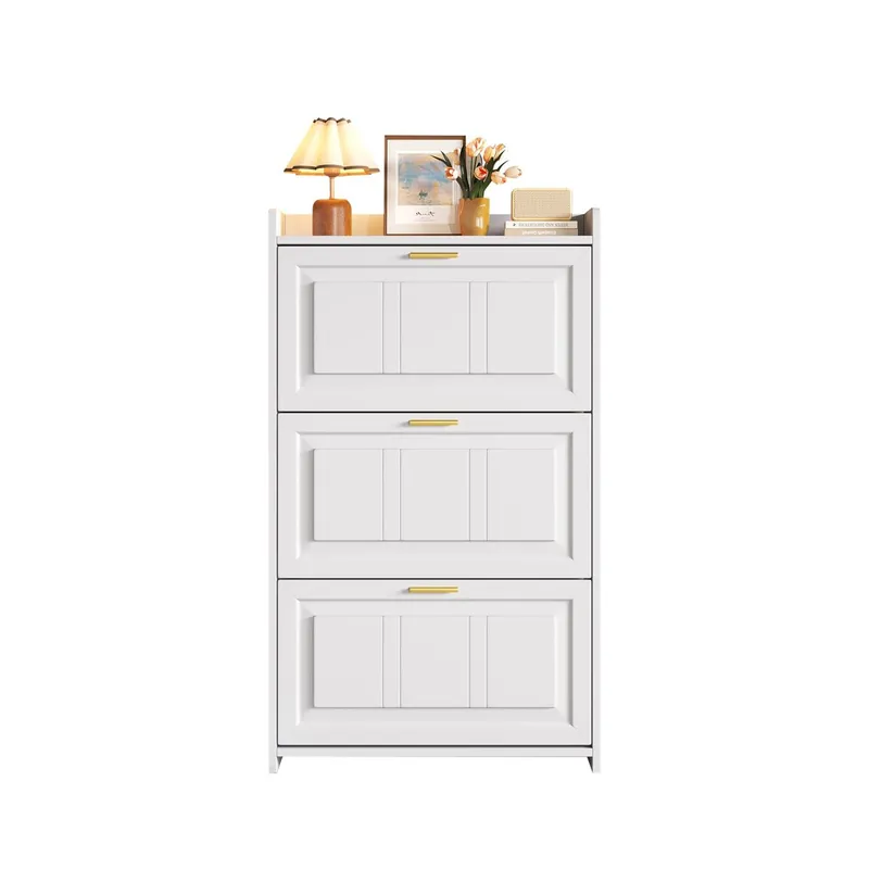 Zapatero 70x24x120 cm - 6 compartimentos, MDF+aglomerado, para pasillos y oficinas - Blanco