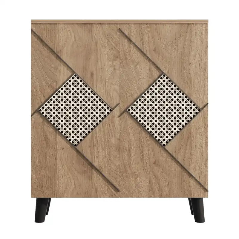 Zapatero 80x32x91 cm - Estilo moderno con patrón de ratán, puertas cerradas, madera
