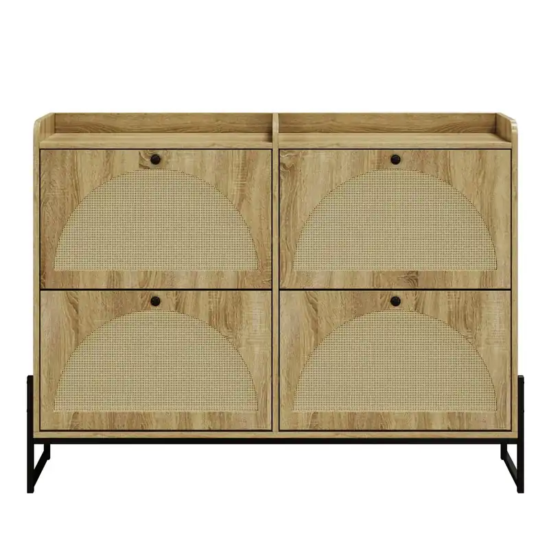 Zapatero estrecho 4 puertas - Estante ajustable, zapatero de pasillo - Natural