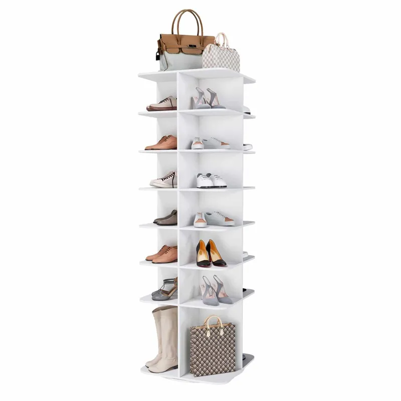 Zapatero giratorio 7 niveles - organizador de zapatos 360° tipo torre para 28 pares - blanco