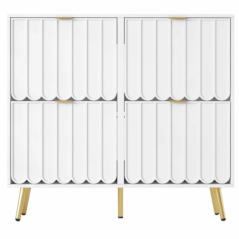 Zapatero estrecho 100x24x91,5 cm - 4 compartimentos abatibles, con protección anticaída y estantes ajustables - Blanco