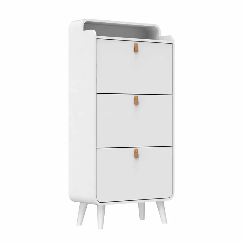 Zapatero estrecho 3 compartimentos - organizador de zapatos abatible, independiente, con compartimento superior - blanco