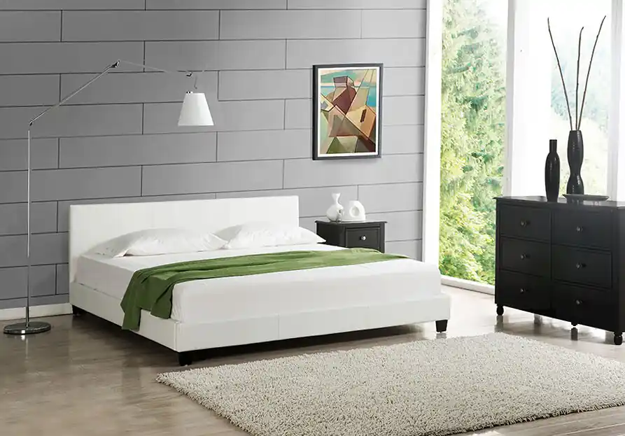 [Corium] Cama de matrimonio Albacete tapizada en piel sintética (180x200cm) (blanco) - Descanso