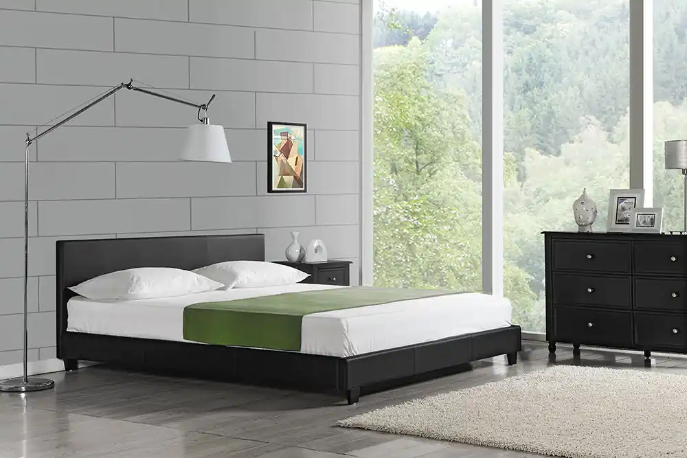 [Corium] Cama de matrimonio Albacete tapizada en piel sintética (160x200cm) (negro) - Descanso