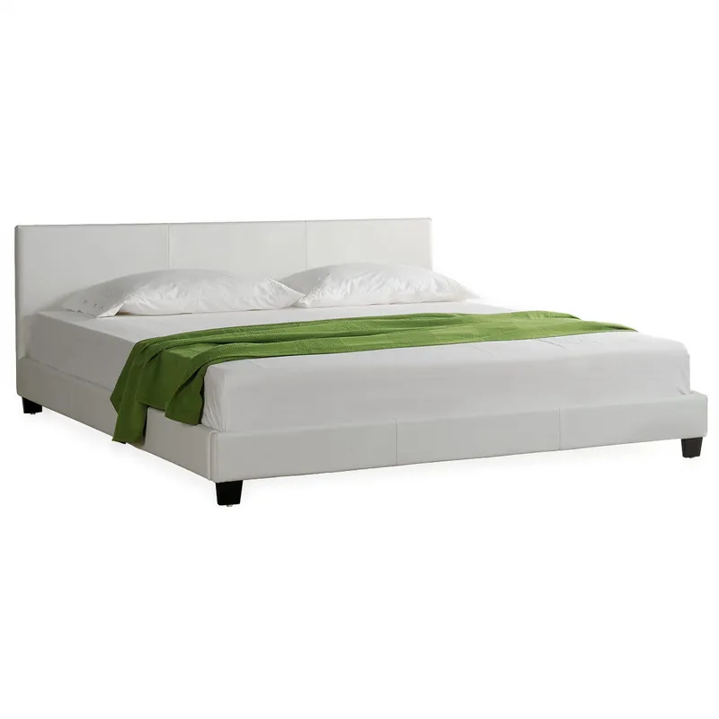 [Coruim] Cama de matrimonio Albacete tapizado en piel sintética con somier 140 x 200 cm - Negro