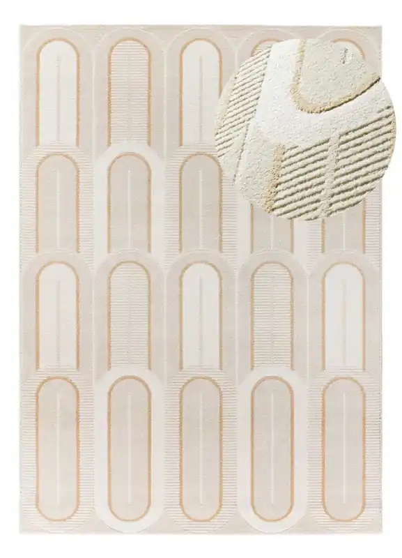 Alfombra geométrica con relieve blanco FLORA, 160x230 cm - ATTICGO