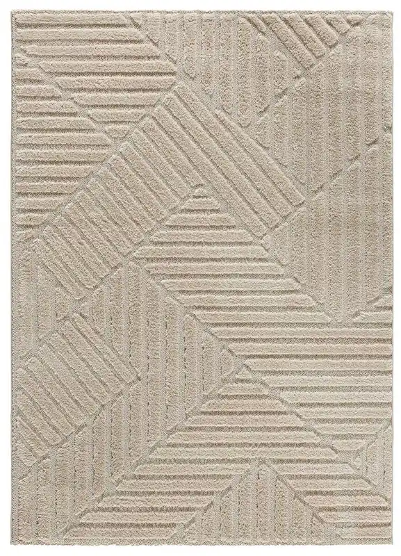 Alfombra geométrica con relieve en beige NUMA, 120x170 cm - ATTICGO