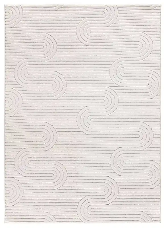 Alfombra lavable geométrica con relieve en crema ESTILO, 60x110 cm - ATTICGO
