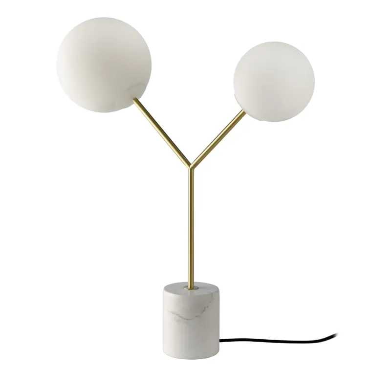 ANGEL CERDA Lámpara de sobremesa mármol blanco, acero dorado y cristal blanco - Decoración