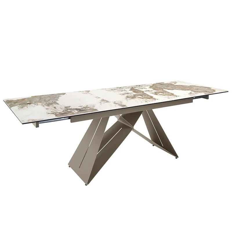 ANGEL CERDA Mesa comedor extensible rectangular mármol porcelánico y acero gris taupé - Muebles