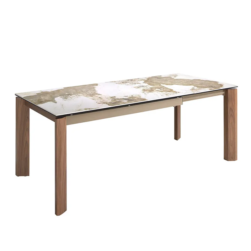 ANGEL CERDA Mesa comedor extensible rectangular mármol porcelánico y nogal - Muebles