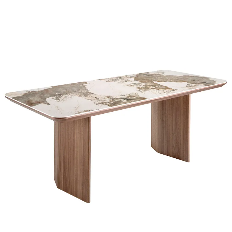 ANGEL CERDA Mesa comedor rectangular mármol porcelánico y nogal - Muebles