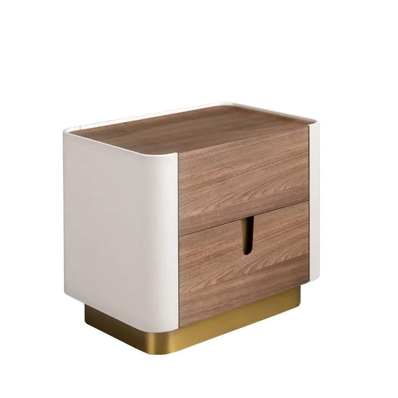 ANGEL CERDA Mesita de noche nogal, beige, acero pulido dorado y tapa de nogal - Muebles