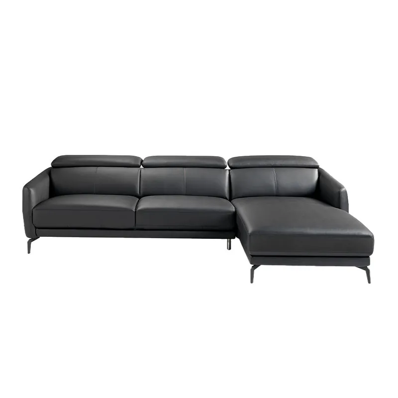 ANGEL CERDA Sofá chaise longue piel vacuno negro 94x283x174 - Sofás sillones puffs