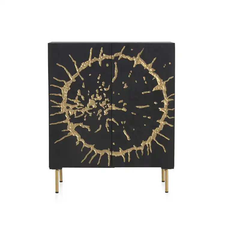 Aparador Alto de Madera de Mango Negro con 2 Puertas y Pies de Metal Dorado - Electrodomésticos