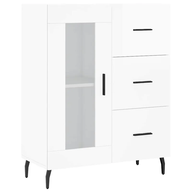 Aparador - Mueble de almacenamiento de madera contrachapada blanco brillante 69,5x34x90 cm es2601
