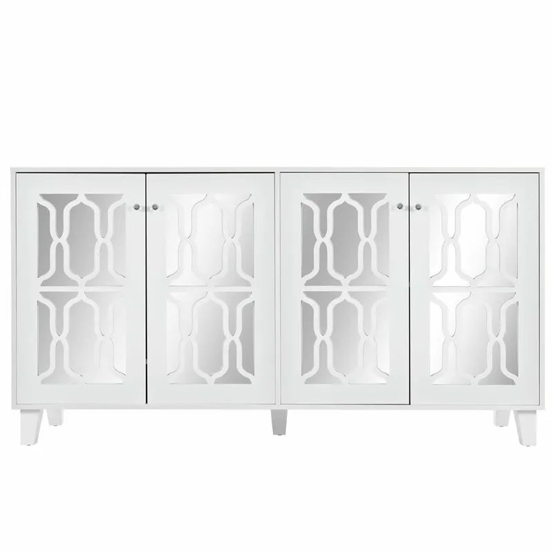 Aparador - 4 puertas y estantes regulables - tirador de cristal - Blanco