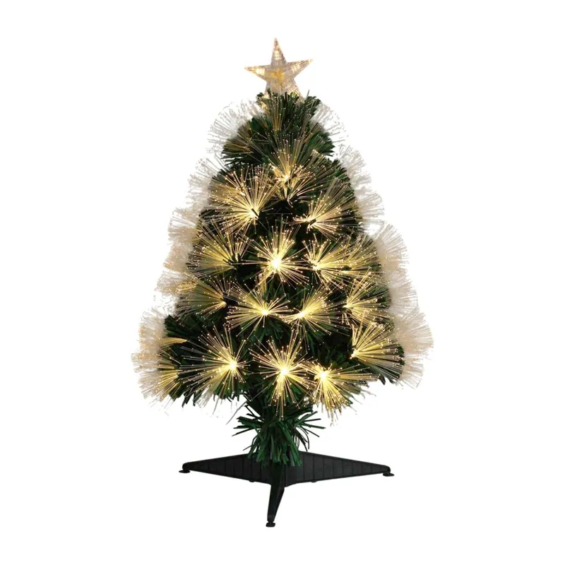 Well Home Árbo de Navidad de fibra óptica con 60 Luces LED blancos cálidos con Estrella 28x28x60cm - Decoración