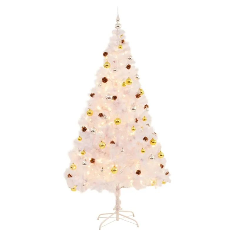 Árbol de Navidad - Árbol navideño preiluminado con luces y bolas blanco 210 cm
