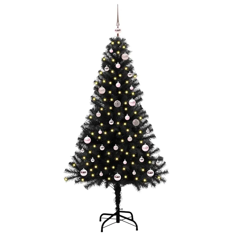 Árbol de Navidad - Árbol navideño con 150 LED con soporte Negro 150 cm PVC