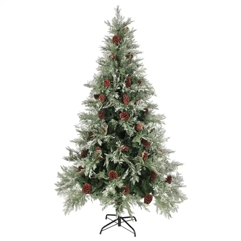 Árbol de Navidad - Árbol navideño con luces y piñas PVC PE verde y blanco 195 cm