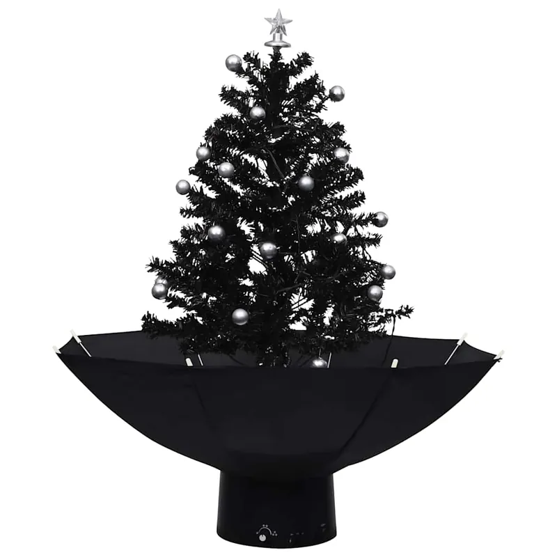 Árbol de Navidad - Árbol navideño con nieve con base de paraguas PVC negro 75 cm