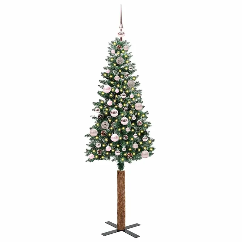 Árbol de Navidad - Árbol navideño Delgado con 150 LED con soporte Verde y 150 cm