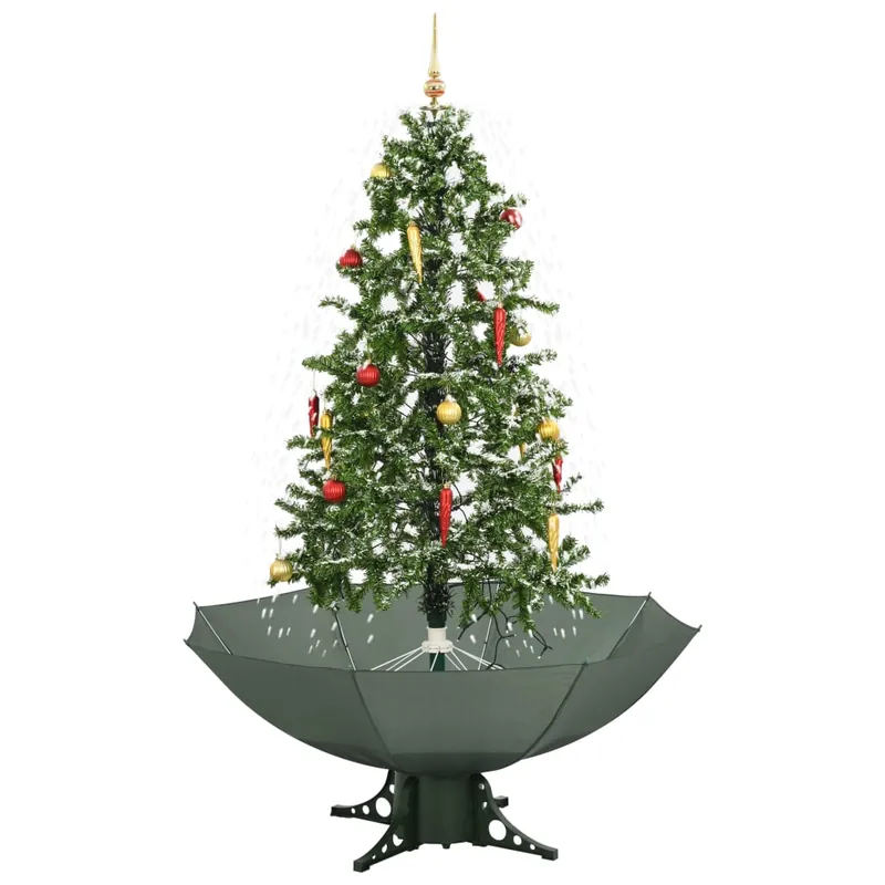 Árbol de Navidad - Árbol navideño con nieve con base en paraguas verde 170 cm