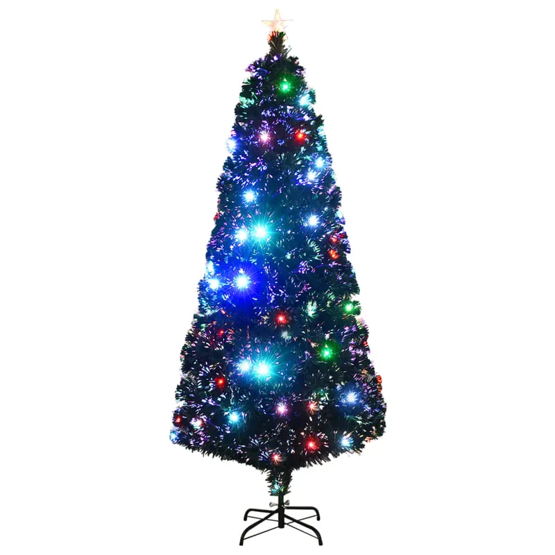 Árbol de Navidad - Árbol navideño con luces y soporte fibra óptica 210 cm
