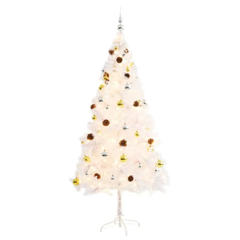 Árbol de Navidad - Árbol navideño preiluminado con luces y bolas blanco 180 cm
