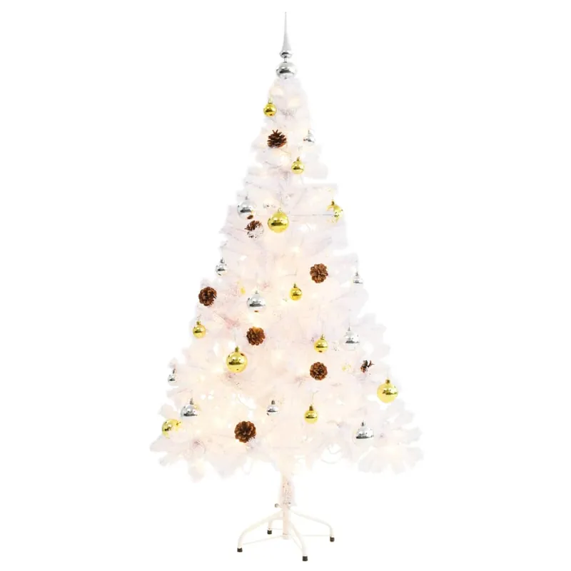 Árbol de Navidad - Árbol navideño preiluminado con luces y bolas blanco 150 cm
