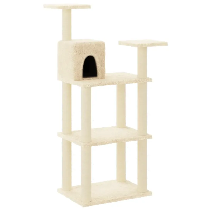 vidaXL Rascador para gatos con postes de sisal color crema 118,5 cm - Jardín