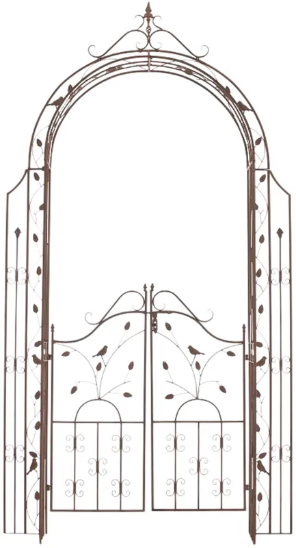 Arco de Flores para Jardín con Puerta Grenada Metal Marrón antiguo 36X144X270 cm