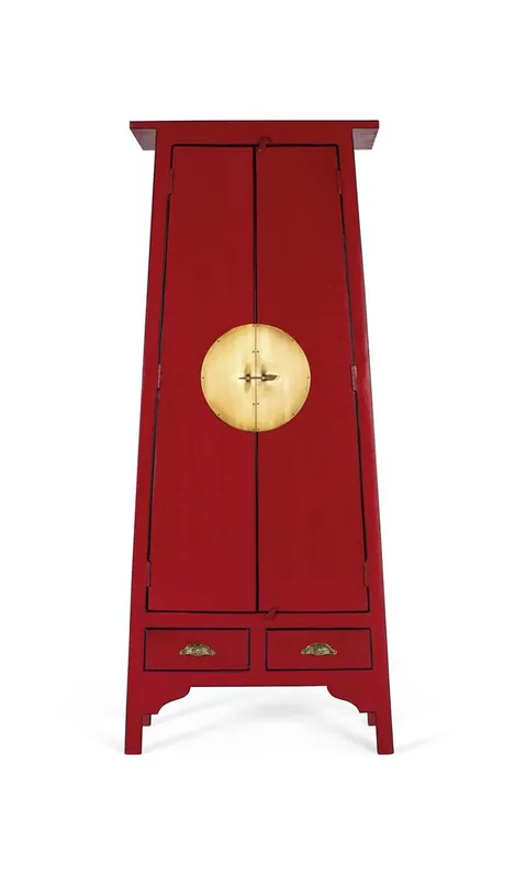 Armario 2 puertas y 2 cajones fabricado en madera de mango Rojo de 195x40x83 cm - Giner y Colomer