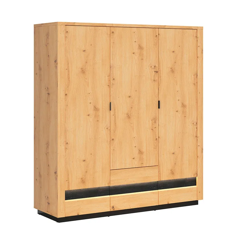 Armario 3 puertas 2 cajones con LED Glenn Madera y Negro - Muebles
