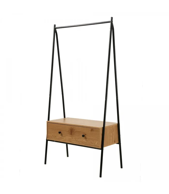 Armario abierto de metal negro con 1 cajón acabado roble 170 cm - Muebles