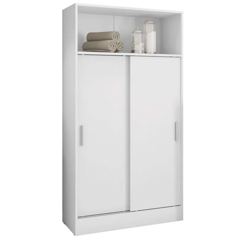 Armario Auxiliar para Baño Multiusos con 2 puertas Correderas en Melamina Color Blanco 81x157 cm - Muebles