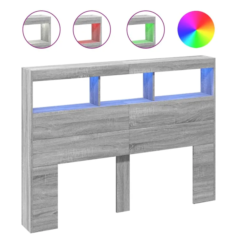 Cabecero de cama con luz LED gris hormigón 140x17x102 cm - Muebles