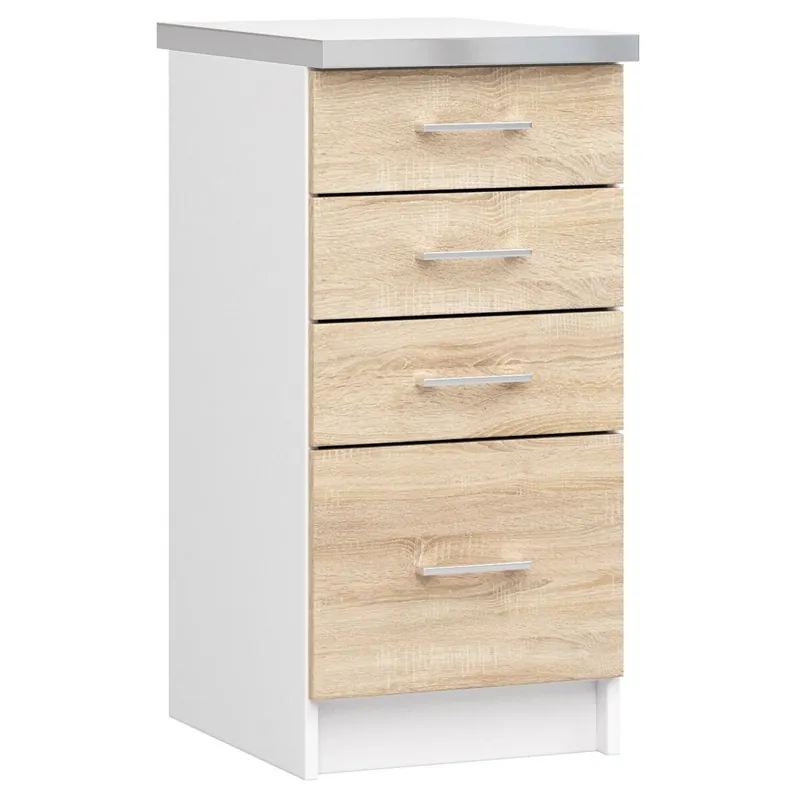 Armario de cocina AKORD S40 con encimera Lima Blanco 40 cm 4 cajones frente en color Roble Sonoma 40x44,5x82 cm - Muebles