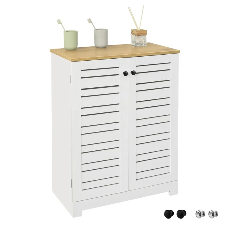 Armario con Pie Mueble Auxiliar para Baño Armario de Baño con 2 Estantes y 2 Puertas Blanco Medidas: 60x30x82cm BZR41-W SoBuy