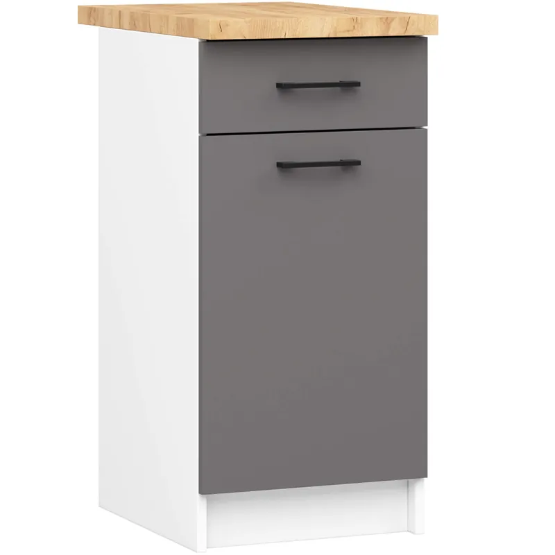 Armario de cocina AKORD S40 con encimera sistema OLIWIA Blanco 40 cm 1 puerta 1 cajón Blanco mate 2 estantes 40x46x85 cm - Muebles