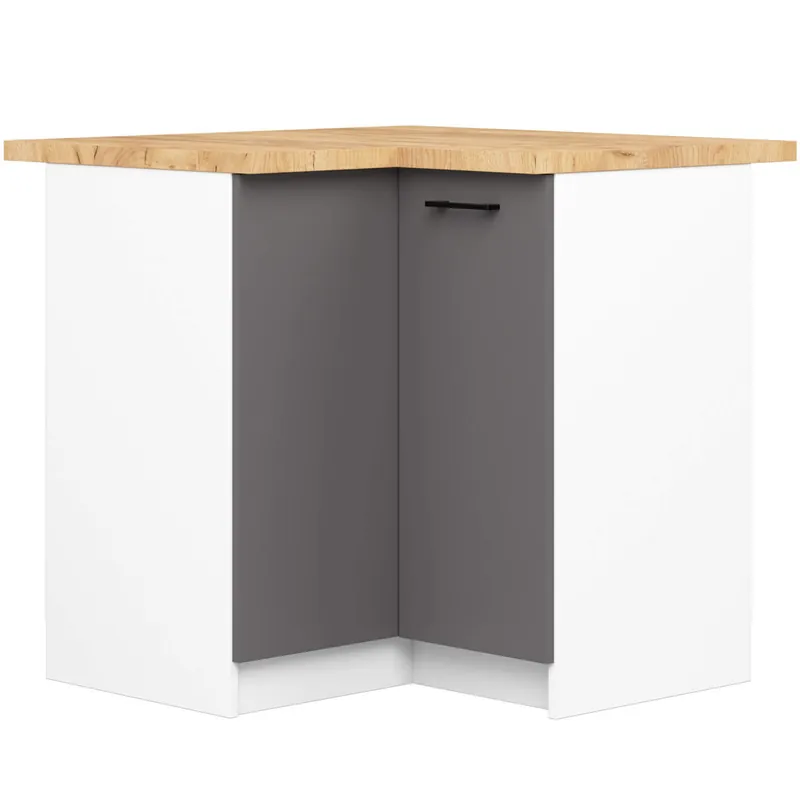 Armario esquinero de cocina AKORD S90 con encimera OLIWIA Blanco 90 cm 2 puertas Blanco 2 estantes 90x46x85 cm - Muebles