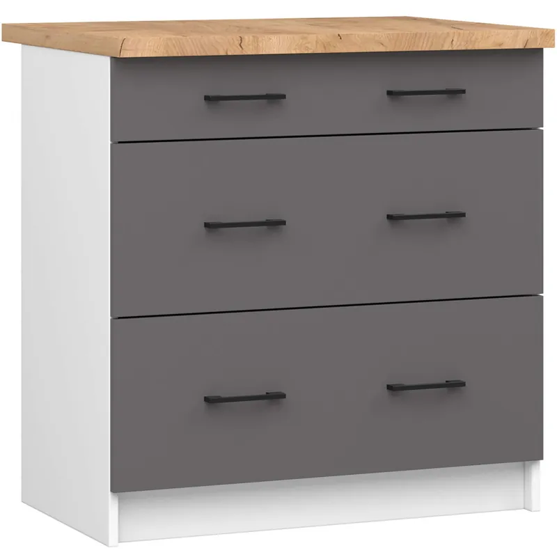 Armario de cocina AKORD S80 con encimera OLIWIA Blanco 80 cm 3 cajones frente en color Gris Grafito 80x46x85 cm - Muebles
