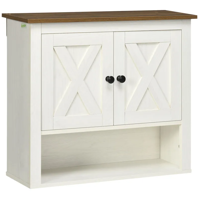 kleankin Armario de Pared para Baño Mueble de Baño Colgar con 2 Puertas y Estantes de Almacenamiento para Cocina Entrada Pasillo 60x19,5x52,5 cm Blanco